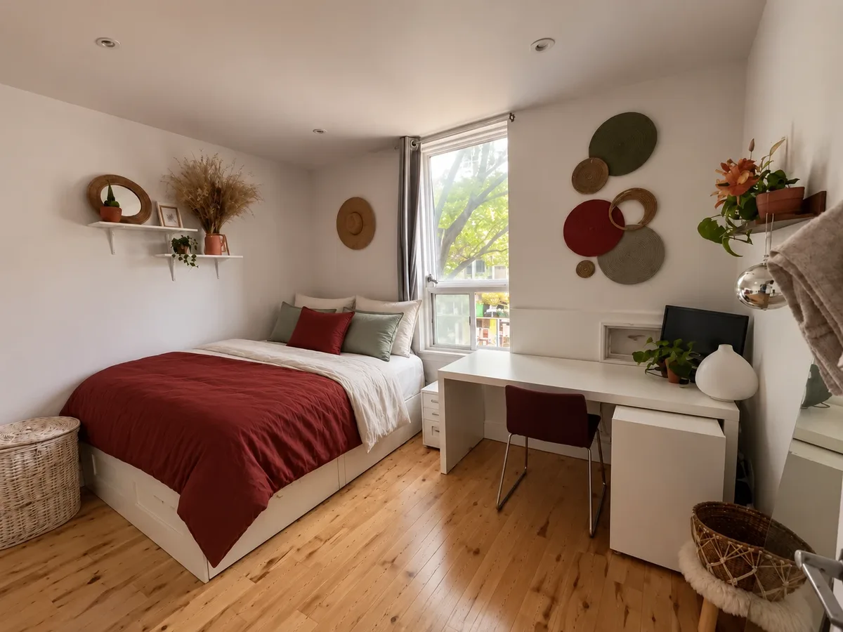 Une chambre photographiée telle quelle, puis retouchée